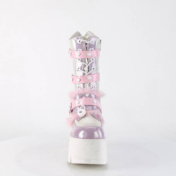 Demonia Ashes-120 Baby Pink/Lavender Holographic Patent Stiefel Herren D386-094 Gothic Kniehohe Stiefel Pink Deutschland SALE